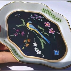 Lynn Chase JAGUAR JUNGLE Trinket Dish Bird Black Gold Catchall Exotic Chic